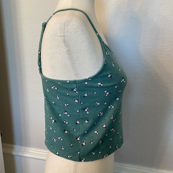 American Eagle Ribbed Green Floral Crop Tank Top size Large - Picture 6 of 10